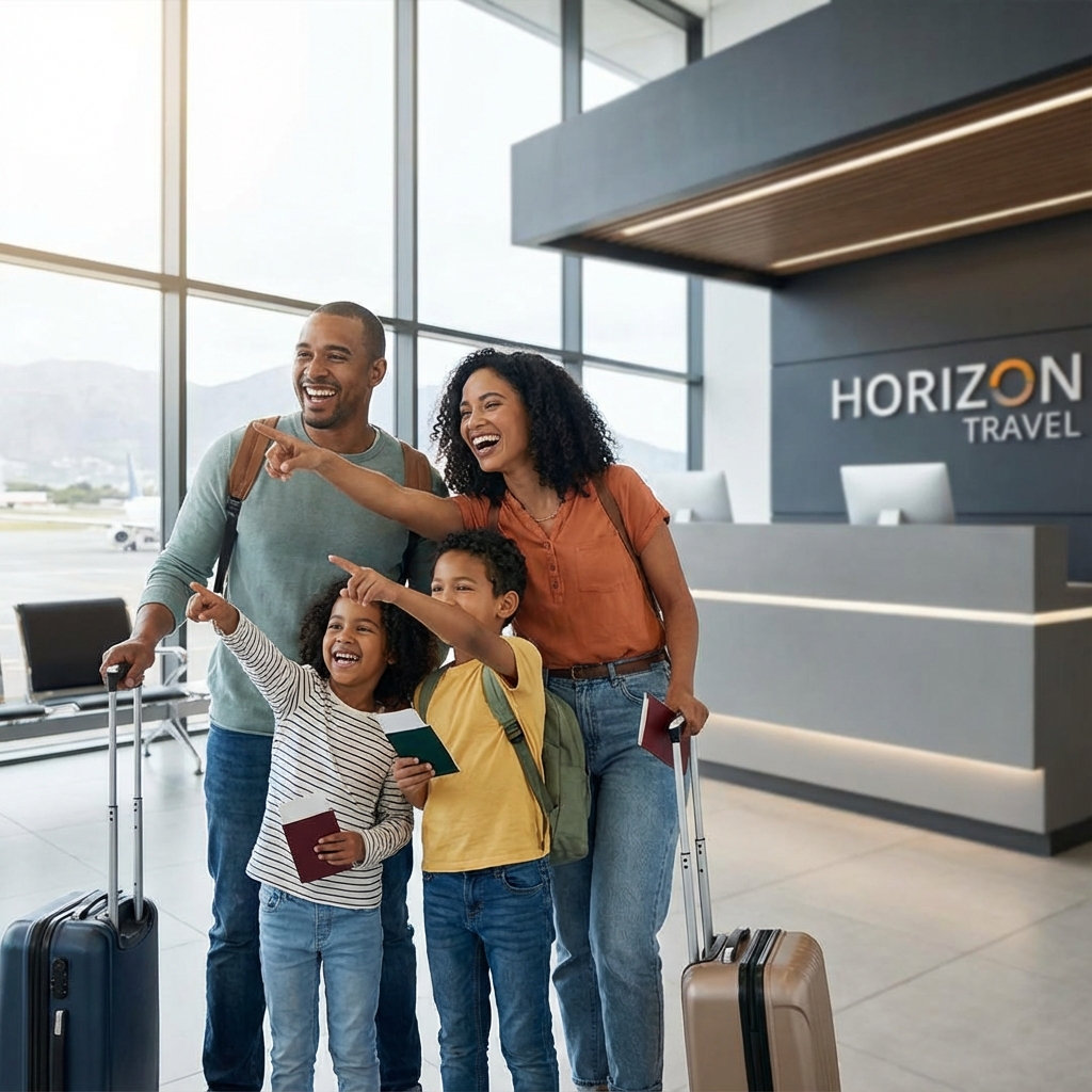 Happy travelers at airport