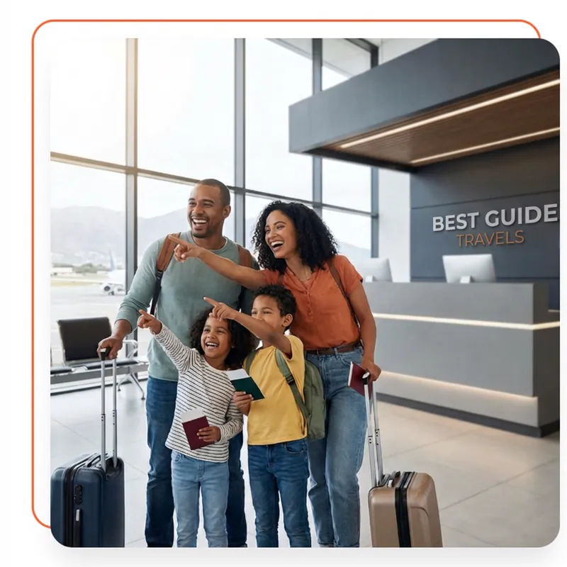 Happy travelers planning their journey
